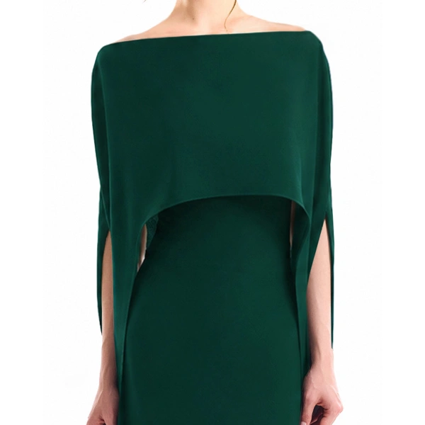 Gemy Maalouf Cape Overlay Dress in Emerald | Evening Gowns | Coveti, view 4
