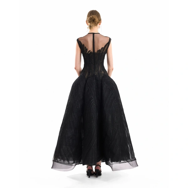 Gemy Maalouf Corseted Sculptural Hip Dress in Black | Evening Gowns | Coveti, view 3