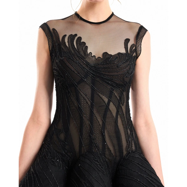 Gemy Maalouf Corseted Sculptural Hip Dress in Black | Evening Gowns | Coveti, view 4