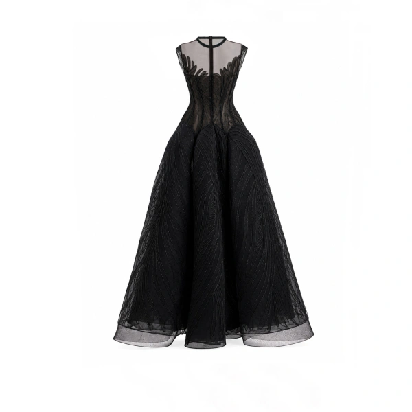 Gemy Maalouf Corseted Sculptural Hip Dress in Black | Evening Gowns | Coveti, view 5