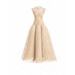 Gemy Maalouf Corseted Sculptural Hip Dress in Champagne | Evening Gowns | Coveti