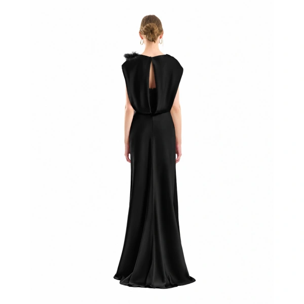 Gemy Maalouf Draped Brooch Dress in Black | Evening Gowns | Coveti, view 3