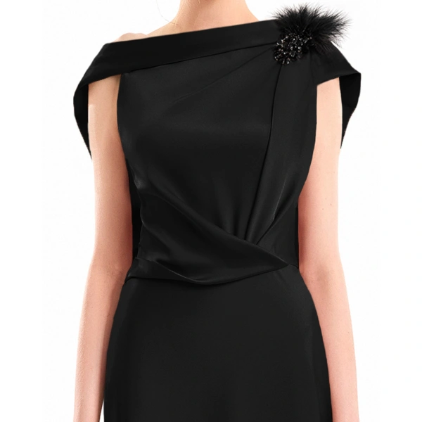 Gemy Maalouf Draped Brooch Dress in Black | Evening Gowns | Coveti, view 4