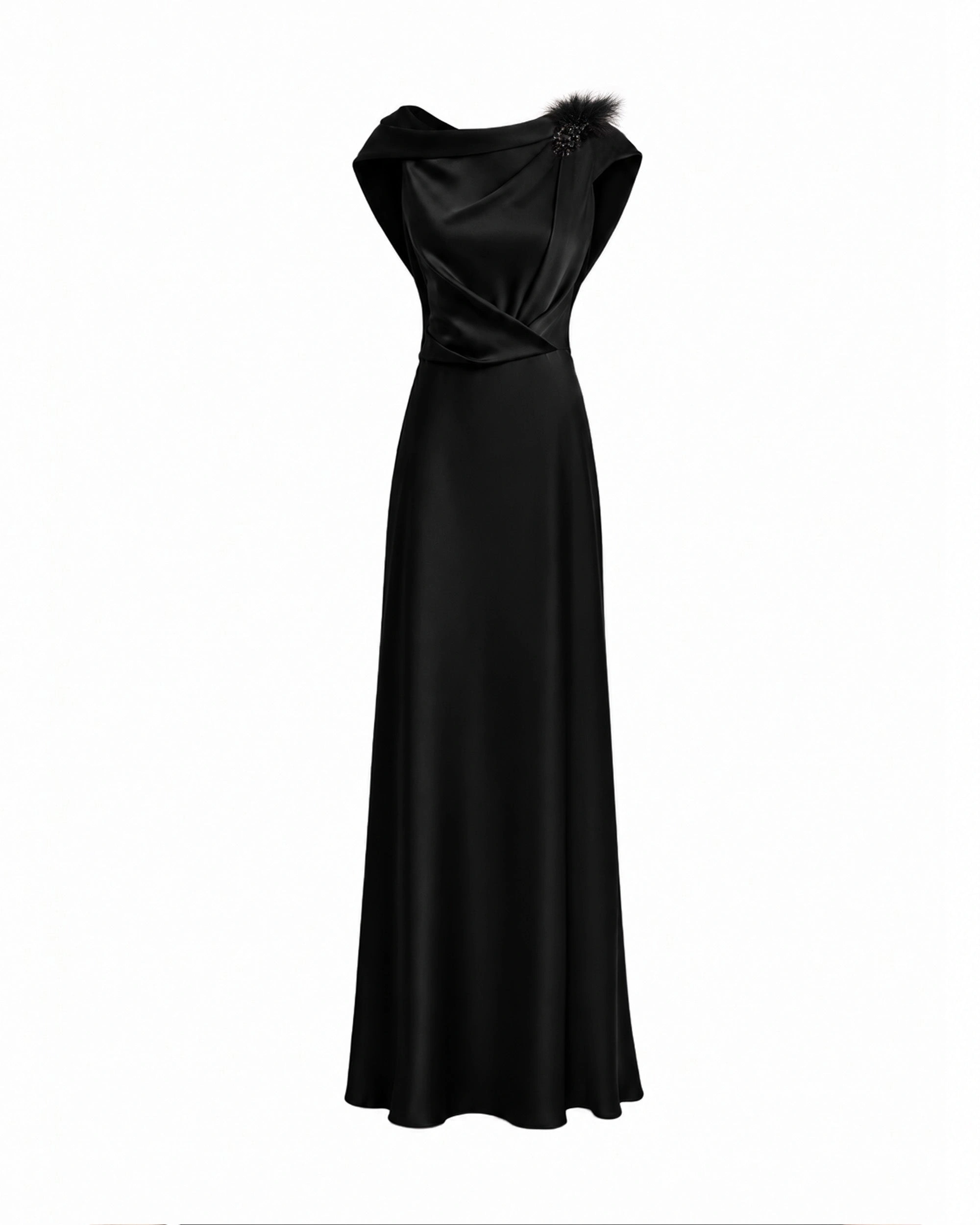 Gemy Maalouf Draped Brooch Dress in Black Gemy Maalouf Draped Brooch Dress in Black | Evening Gowns | Coveti