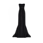Gemy Maalouf Embroidered Panel Dress with Feathered Bolero in Black | Evening Gowns | Coveti