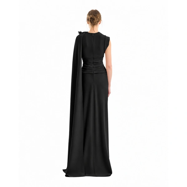 Gemy Maalouf Feathered Shoulder Dress in Black | Evening Gowns | Coveti, view 3