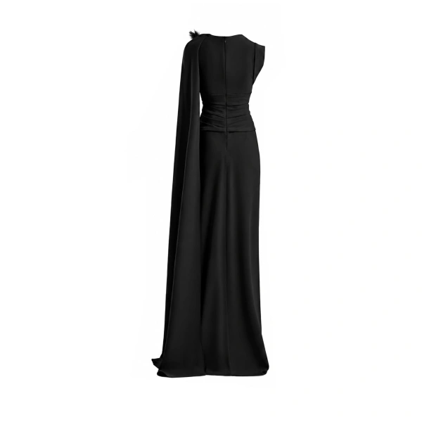 Gemy Maalouf Feathered Shoulder Dress in Black | Evening Gowns | Coveti, view 5