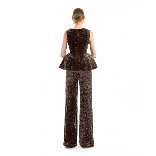 Gemy Maalouf High-Waisted Sculpted Trousers in Brown | Tailored Pants | Coveti, view 3