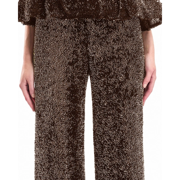 Gemy Maalouf High-Waisted Sculpted Trousers in Brown | Tailored Pants | Coveti, view 4