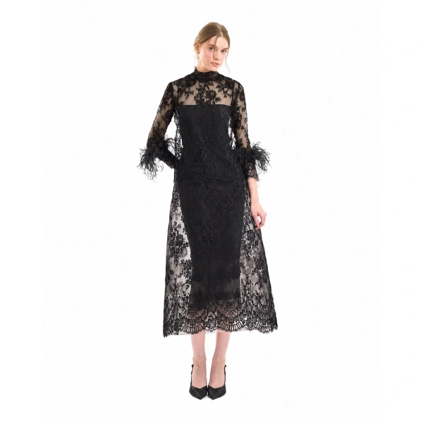 Gemy Maalouf Lace Cage Midi Skirt in Black | Midi Skirts | Coveti, view 2