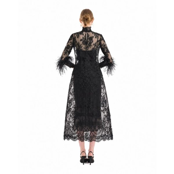 Gemy Maalouf Lace Cage Midi Skirt in Black | Midi Skirts | Coveti, view 3