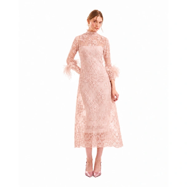 Gemy Maalouf Lace Cage Midi Skirt in Blush | Midi Skirts | Coveti, view 2