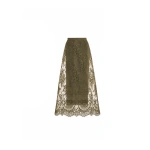 Gemy Maalouf Lace Cage Midi Skirt in Khaki | Midi Skirts | Coveti