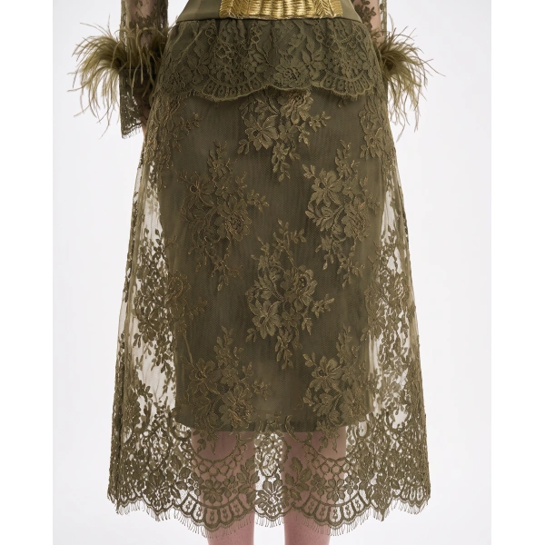 Gemy Maalouf Lace Cage Midi Skirt in Khaki | Midi Skirts | Coveti, view 4