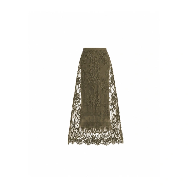 Gemy Maalouf Lace Cage Midi Skirt in Khaki | Midi Skirts | Coveti, view 5