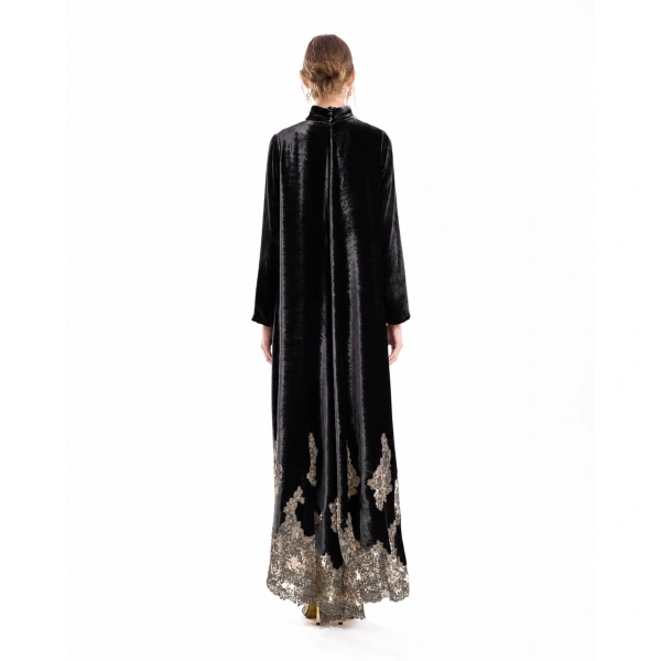 Gemy Maalouf Loose-Cut Lace-Hem Dress in Black | Evening Gowns | Coveti, view 3