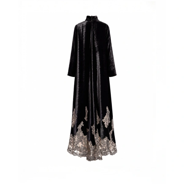Gemy Maalouf Loose-Cut Lace-Hem Dress in Black | Evening Gowns | Coveti, view 5