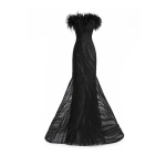 Gemy Maalouf Off-Shoulder Feathered Mermaid Dress in Black | Evening Gowns | Coveti