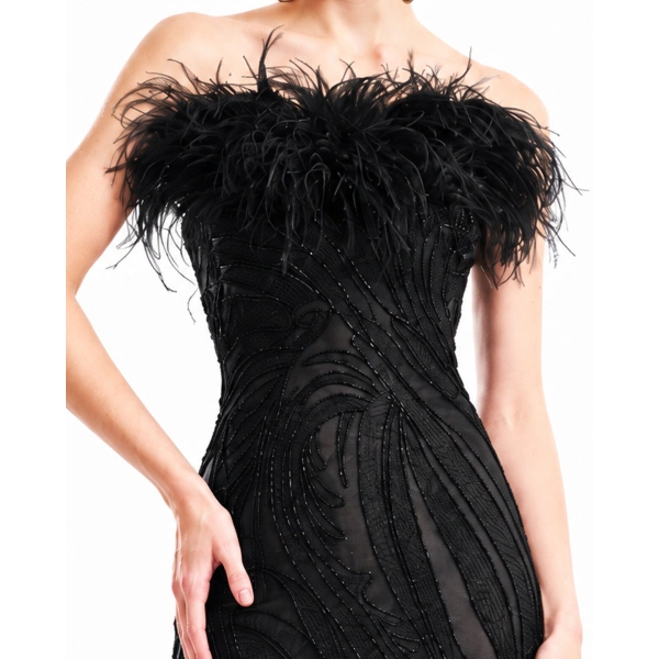 Gemy Maalouf Off-Shoulder Feathered Mermaid Dress in Black | Evening Gowns | Coveti, view 4