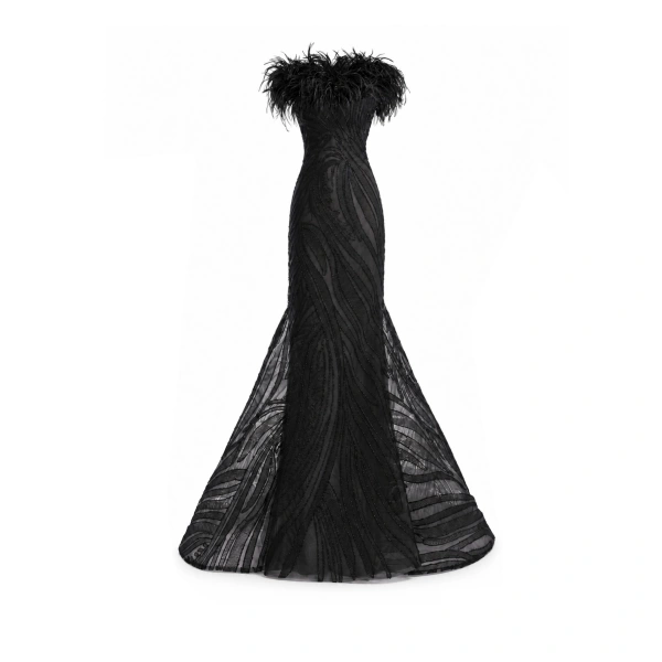 Off-Shoulder Feathered Mermaid Dress