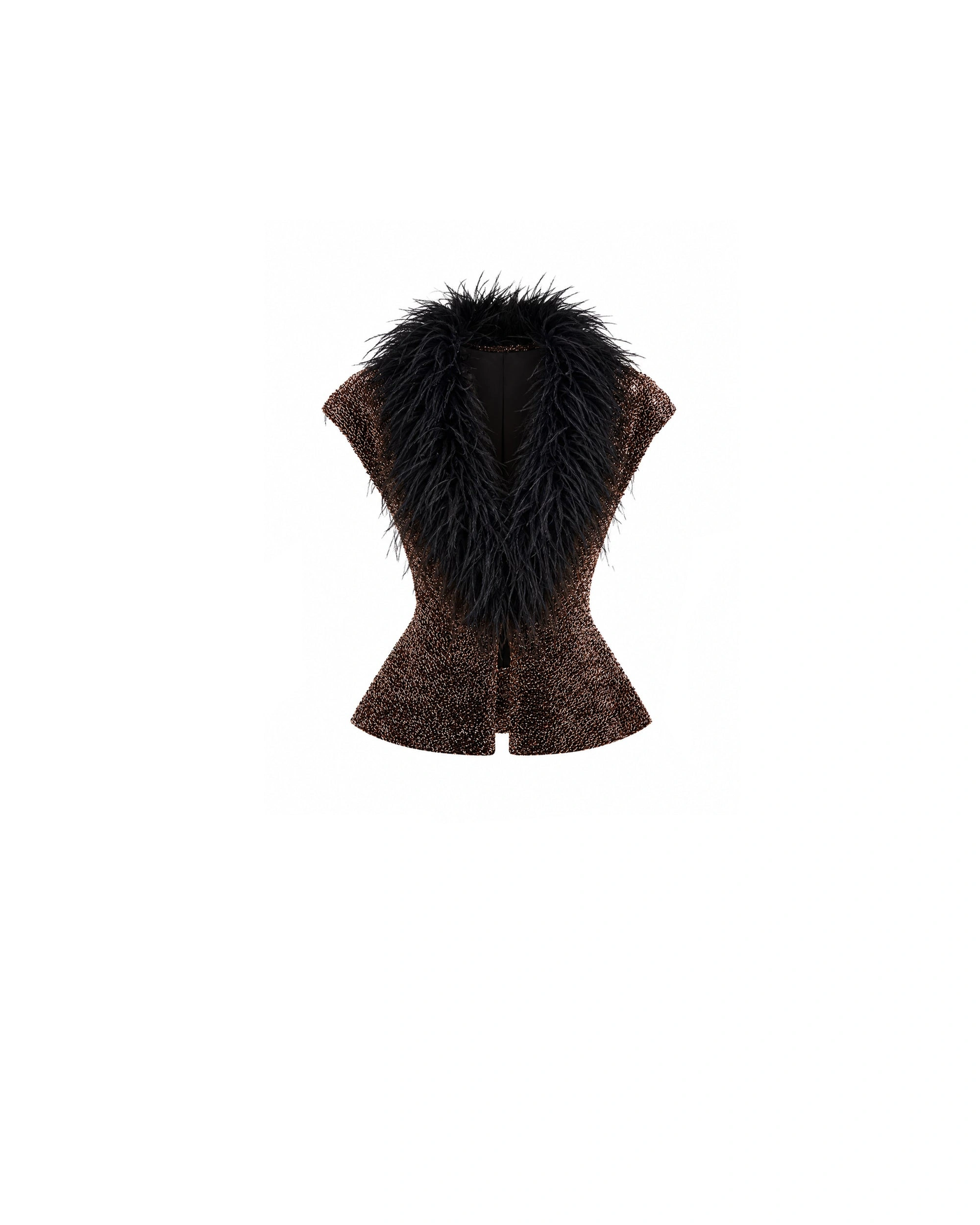 Gemy Maalouf Sequined Feathered V-Neck Top in Brown Gemy Maalouf Sequined Feathered V-Neck Top in Brown | Tops | Coveti