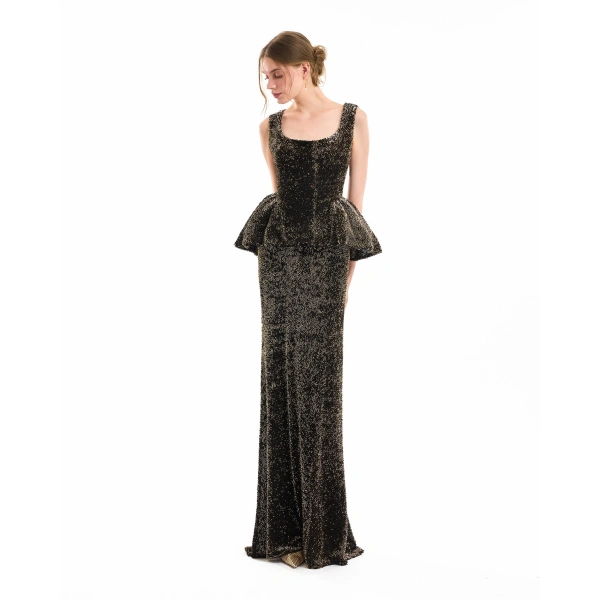 Gemy Maalouf Sequined Slim Long Skirt in Olive | Maxi Skirts | Coveti, view 2
