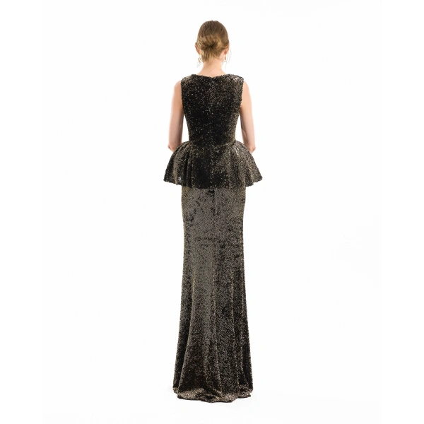 Gemy Maalouf Sequined Slim Long Skirt in Olive | Maxi Skirts | Coveti, view 3