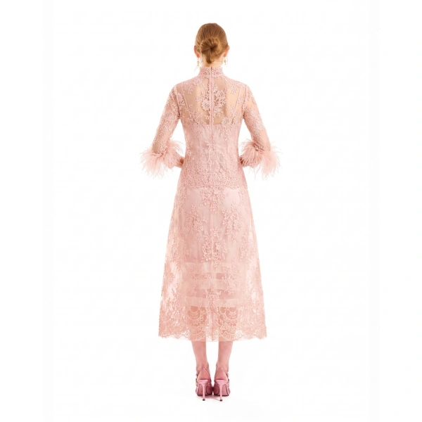 Gemy Maalouf Sheer Lace Feather-Trim Top in Blush | Tops | Coveti, view 3