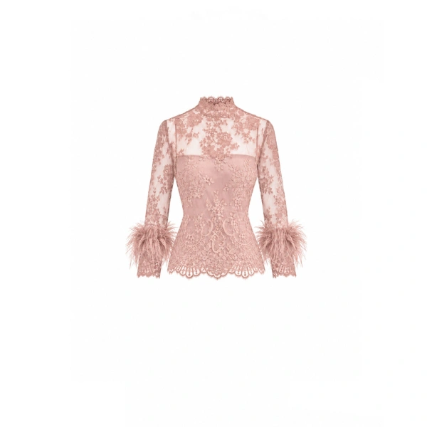 Sheer Lace Feather-Trim Top