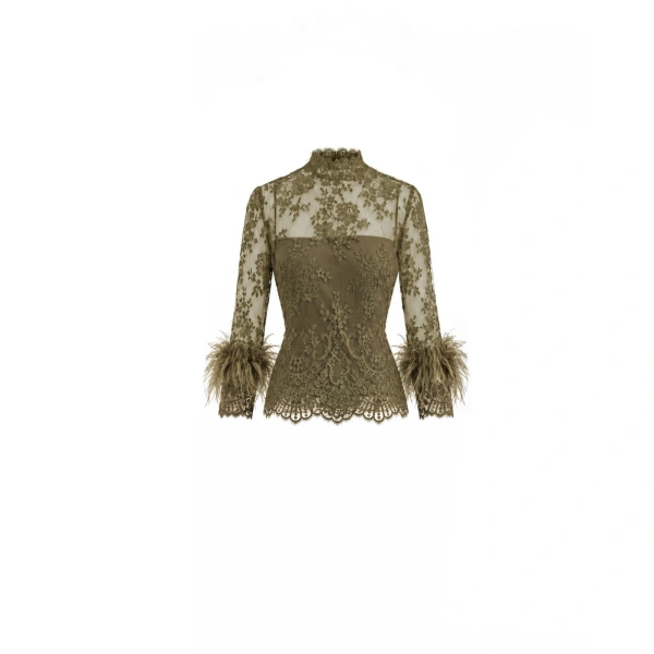 Sheer Lace Feather-Trim Top