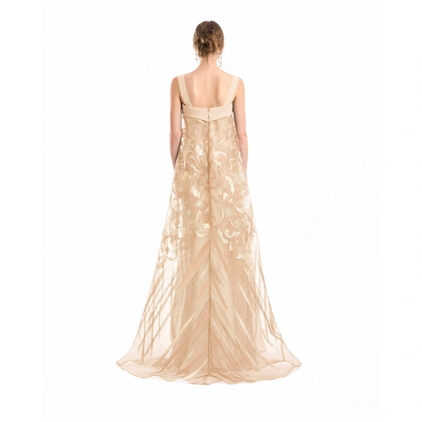 Gemy Maalouf Sheer Overlay Dress in Champagne | Evening Gowns | Coveti, view 3