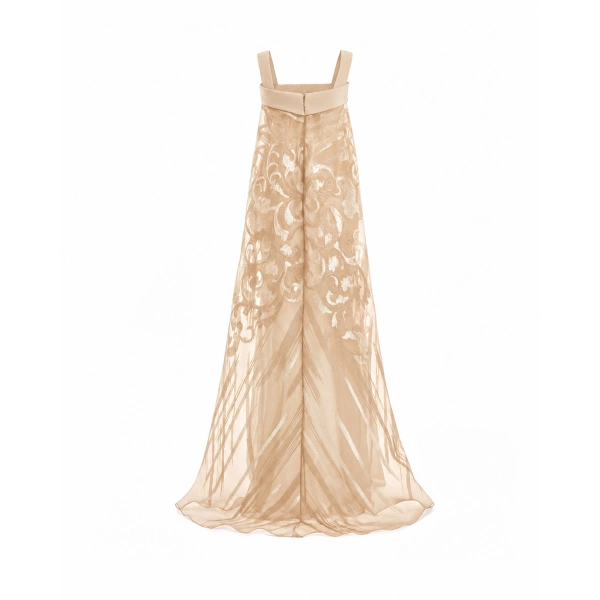Gemy Maalouf Sheer Overlay Dress in Champagne | Evening Gowns | Coveti, view 5