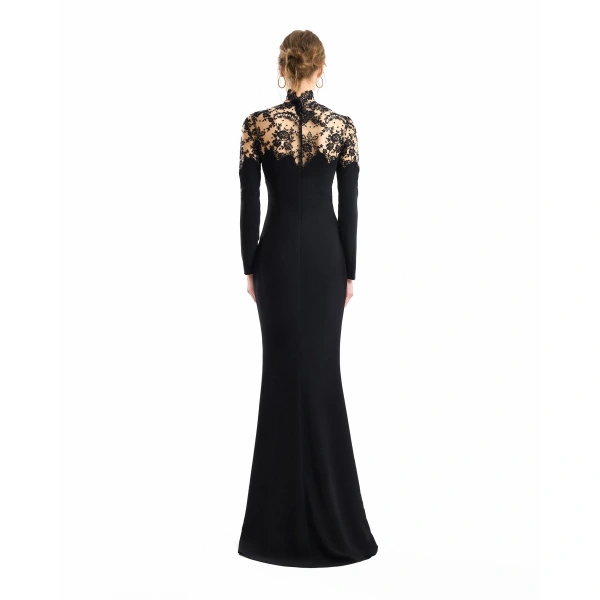 Gemy Maalouf Slim-Cut Lace Sweetheart Dress in Black | Evening Gowns | Coveti, view 3