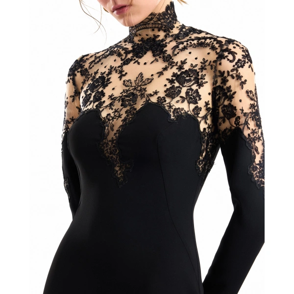 Gemy Maalouf Slim-Cut Lace Sweetheart Dress in Black | Evening Gowns | Coveti, view 4