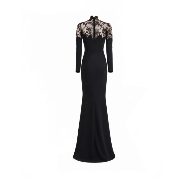 Gemy Maalouf Slim-Cut Lace Sweetheart Dress in Black | Evening Gowns | Coveti, view 5