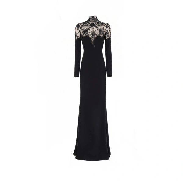 Gemy Maalouf Slim-Cut Lace Sweetheart Dress in Black | Evening Gowns | Coveti