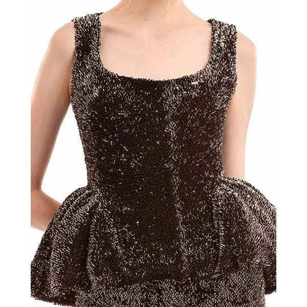 Gemy Maalouf Square-Neck Peplum Top in Brown | Tops | Coveti, view 4