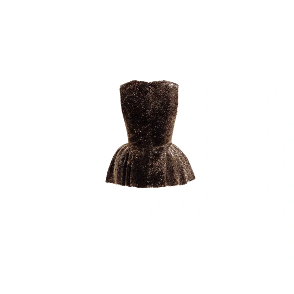 Gemy Maalouf Square-Neck Peplum Top in Brown | Tops | Coveti, view 5