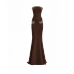 Gemy Maalouf Strapless Beaded Dress in Brown | Evening Gowns | Coveti