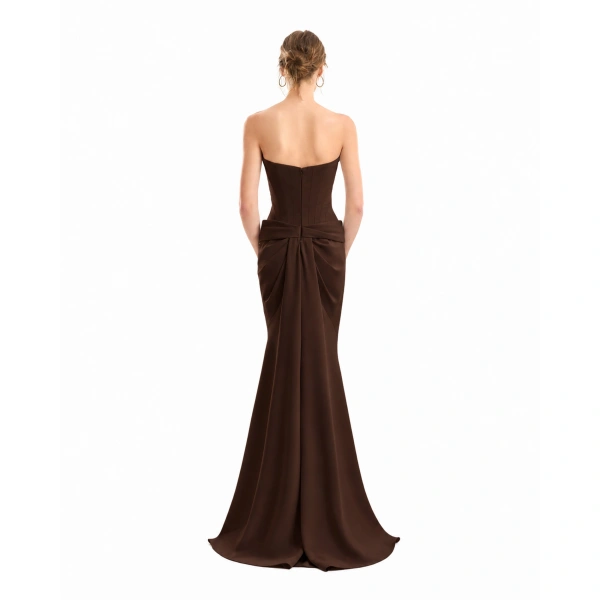Gemy Maalouf Strapless Beaded Dress in Brown | Evening Gowns | Coveti, view 3