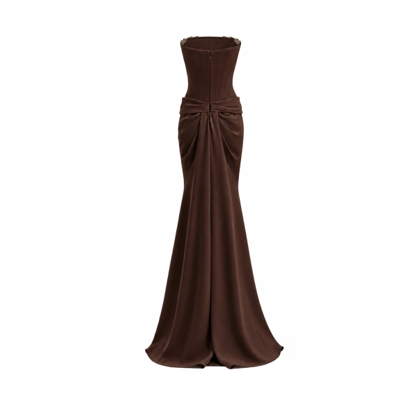 Gemy Maalouf Strapless Beaded Dress in Brown | Evening Gowns | Coveti, view 5