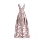 Gemy Maalouf V-Neck Jacquard Dress in Dusty Pink | Evening Gowns | Coveti