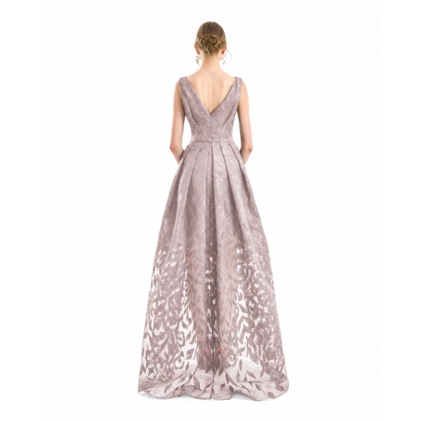 Gemy Maalouf V-Neck Jacquard Dress in Dusty Pink | Evening Gowns | Coveti, view 3