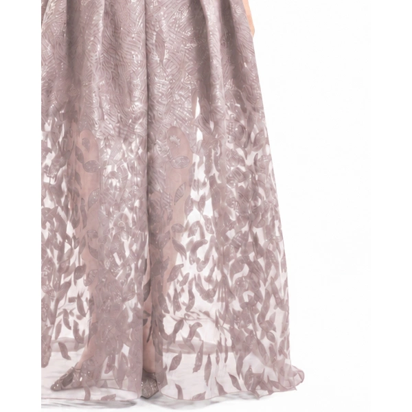 Gemy Maalouf V-Neck Jacquard Dress in Dusty Pink | Evening Gowns | Coveti, view 4