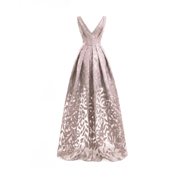 Gemy Maalouf V-Neck Jacquard Dress in Dusty Pink | Evening Gowns | Coveti, view 5