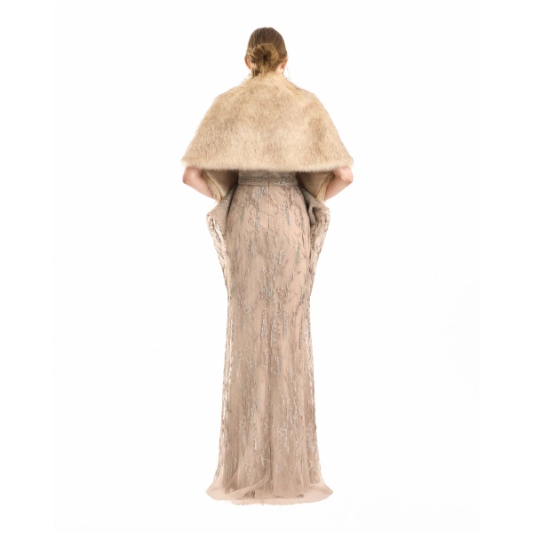 Gemy Maalouf Voluminous Fur Bolero in Beige | Fur Jackets | Coveti, view 3
