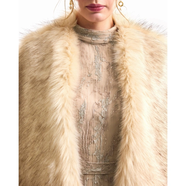 Gemy Maalouf Voluminous Fur Bolero in Beige | Fur Jackets | Coveti, view 4