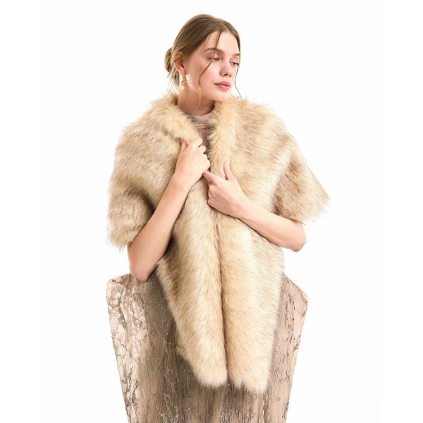 Gemy Maalouf Voluminous Fur Bolero in Beige | Fur Jackets | Coveti, view 5