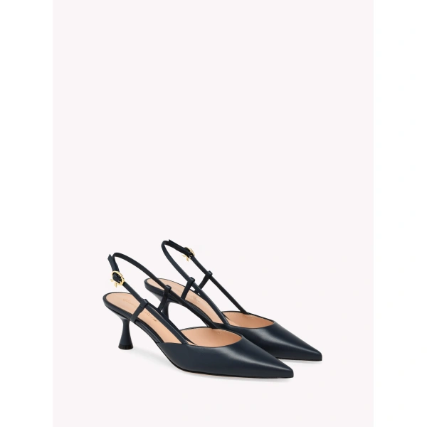 Gianvito Rossi Ascent 55 Slingbacks in Denim Leather, view 2 | Slingbacks