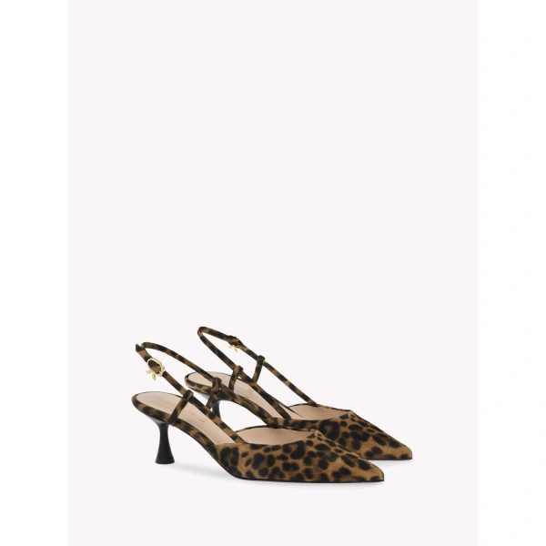 Gianvito Rossi Ascent 55 Slingbacks in Leopard Print Suede, view 2 | Slingbacks